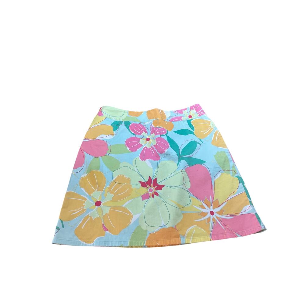 Talbots Petites Skirt Stretch Floral Size 14 Mini Pastel A-Line Cotton Blend